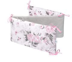 Inny Zaščita za otroško posteljico Pink Flowers z žametno sivo barvo - OK-1-PF-VG