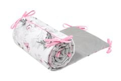 Inny Zaščita za otroško posteljico Pink Flowers z žametno sivo barvo - OK-1-PF-VG