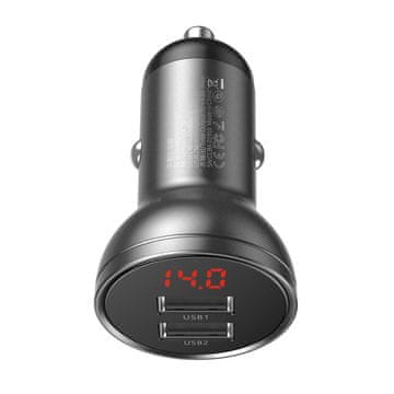 shumee Avtopolnilec 2x USB 4.8A 24W z LCD zaslonom, siv