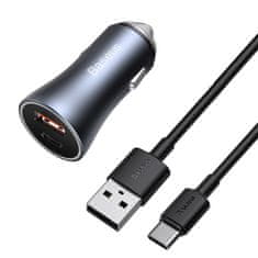 BASEUS Hitri avtomobilski polnilnik 40 W PD QC USB-C / USB + kabel USB-C siva