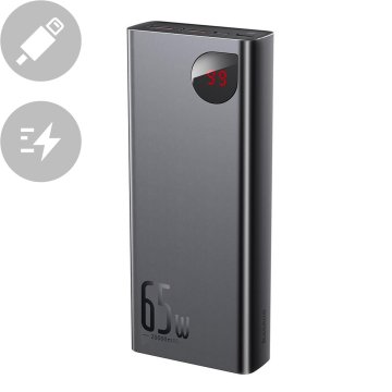shumee Adaman powerbank 2x USB 1x USB-C 1x microUSB 20000mAh 65W Quick Charge črn