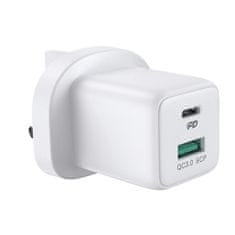 Joyroom Polnilec za telefon USB-C USB 30W PD QC 4,5A Angleški vtič UK bela