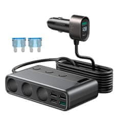 Joyroom 9v1 avtomobilski polnilec razdelilnik 5x USB 1x USB-C 3x vtičnica za vžigalnik PD QC črn