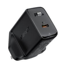 slomart acefast omrežni polnilec gan (uk vtič) usb tip c 30w, power delivery, pps, q3 3.0, afc, fcp črn (a24 uk black)