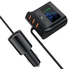 AceFast Avtomobilski polnilnik polnilna postaja 90 W USB-C 3x USB QC 3.0 črn