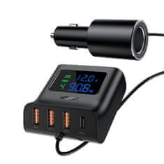 AceFast Avtomobilski polnilnik polnilna postaja 90 W USB-C 3x USB QC 3.0 črn