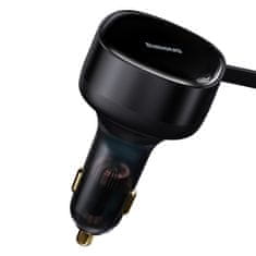BASEUS Avtomobilski polnilnik 2v1 USB-C + iPhone Lightning zložljiv kabel 75 cm 30 W – črn