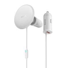 slomart Baseus avtomobilski brezžični polnilec z magsafe držalom 15 W za vetrobransko steklo + USB-a 25 W bela (cw01)