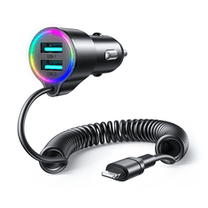 Joyroom Hitri avtomobilski polnilec 3v1 s kablom Lightning za iPhone 1,5 m 17 W črn