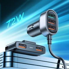 Joyroom Hitri avtomobilski polnilec za 5x USB-A s 45W podaljševalnim kablom, črn
