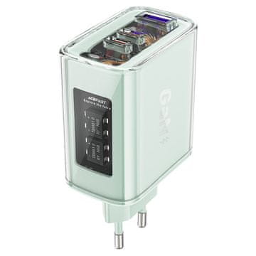 AceFast GaN omrežni polnilnik 65 W, 3 vrata, 1x USB, 2x USB-C, zelen