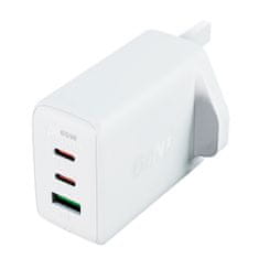 AceFast Mrežni polnilnik z angleškim vtičem UK GaN 65 W 1x USB 2x USB-C PD bel