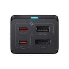 BASEUS 2v1 GaN5 Pro omrežni polnilec + pretvornik HUB HDMI 4K 2x USB-C USB-A črn