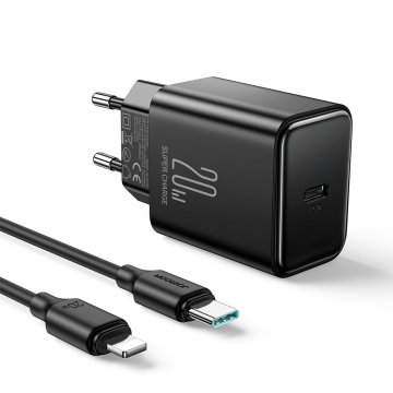 Joyroom USB-C 20W PD omrežni polnilnik s kablom za iPhone Lightning, črn