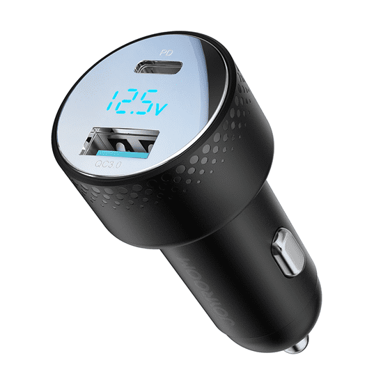 Joyroom Avtomobilski polnilec z LED voltmetrom 53W USB-C USB črn