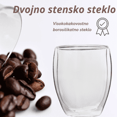 GOLDEN LEAF Komplet kozarcev za latte macchiato z dvojnim dnom, kozarci za kavo z dvojno steno, 4 x 350 ml