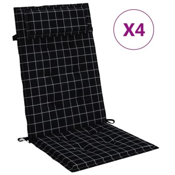 Vidaxl Blazine za stole 4 kosi črna karo oxford tkanina