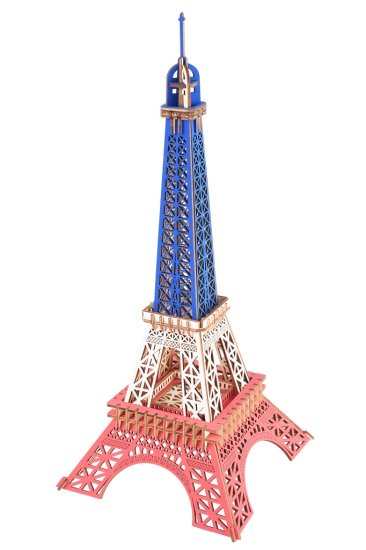 Woodcraft Lesena 3D sestavljanka Eifflov stolp v barvah Francije
