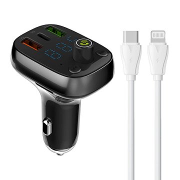 LDNIO LDNIO Bluetooth C704Q 2USB, USB-C oddajnik FM + USB-C - kabel Lightning