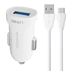 LDNIO avtomobilski polnilec ldnio dl-c17, 1x usb, 12w + usb-c kabel (bel)