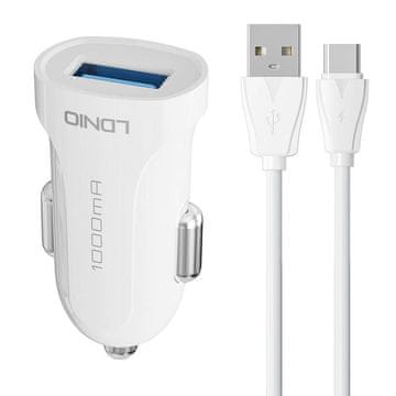 LDNIO avtomobilski polnilec ldnio dl-c17, 1x usb, 12w + usb-c kabel (bel)