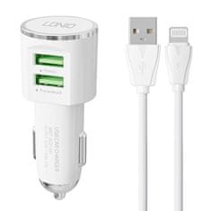 LDNIO avtomobilski polnilec ldnio dl-c29, 2x usb, 3,4a + kabel lightning (bel)
