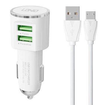 LDNIO avtomobilski polnilec ldnio dl-c29, 2x usb, 3,4a + micro usb kabel (bel)