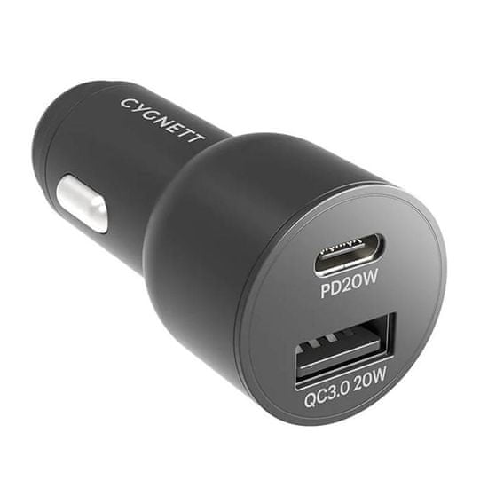 Cygnett Cygnett USB avto polnilec, USB-C 20W (črn)