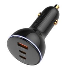 LDNIO C102 avtomobilski polnilec, USB + 2x USB-C, 160 W + kabel USB-C na Lightning (črn)