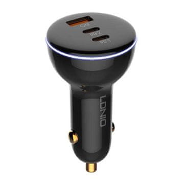 LDNIO avtomobilski polnilec ldnio c102, usb + 2x usb-c, 160 W + kabel usb na lightning (črn)