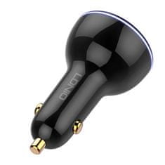 LDNIO C102 avtomobilski polnilec, USB + 2x USB-C, 160 W + kabel USB na Lightning (črn)