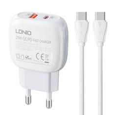 LDNIO A2313C USB, USB-C 20W omrežni polnilnik + kabel USB-C - USB-C