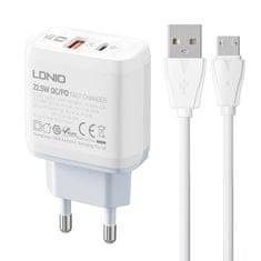LDNIO A2421C USB, USB-C 22,5W omrežni polnilnik + kabel MicroUSB