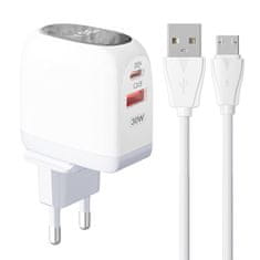 LDNIO A2522C Omrežni polnilnik USB, USB-C 30W + kabel MicroUSB