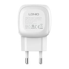 LDNIO A1206C omrežni polnilnik, USB-C, 27 W + kabel USB-C za Lightning (bela)
