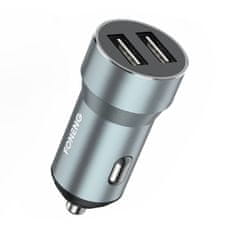 Foneng polnilec za avto c08, 2x usb, 2,4a (siv)