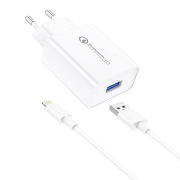 Foneng EU13 omrežni polnilnik + kabel USB z Lightning, 3A (bel)