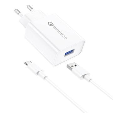 Foneng EU13 omrežni polnilnik + kabel USB z USB-C, 3A (bela)