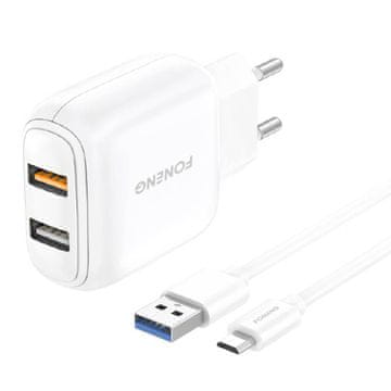Foneng omrežni polnilnik eu36, 2x usb qc3.0 + usb micro kabel