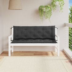 Vidaxl Blazina za vrtno klop 2 kosa črn karo vzorec 150x50x7 cm blago