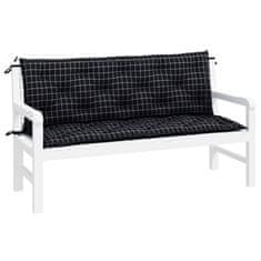 Vidaxl Blazina za vrtno klop 2 kosa črn karo vzorec 150x50x7 cm blago