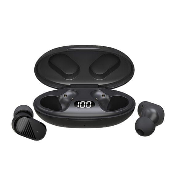 SAVIO Brezžične bluetooth 5.3 slušalke IPX4 s polnilno postajo in LCD zaslonom črne