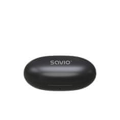 SAVIO Brezžične bluetooth 5.3 slušalke IPX4 s polnilno postajo in LCD zaslonom črne