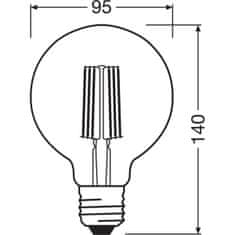 LEDVANCE LED žarnica E27 G95 4W = 60W 840lm 3000K Topla bela 320° Filament
