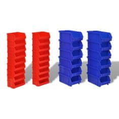 Vidaxl Plastični zabojčki za montažo na zid garaže 30 kosov rdeči in modri