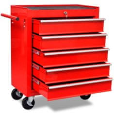 Vidaxl Rdeč delavniški voziček za shranjevanje orodja s 5 predali