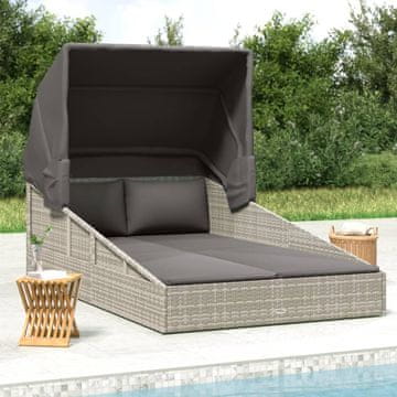 Vidaxl vidaXL Ležalnik z zložljivo streho siv 200x114x128 cm poli ratan
