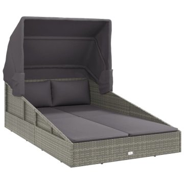 Vidaxl Vrtna postelja z zložljivo streho siva 200x114x128cm poli ratan