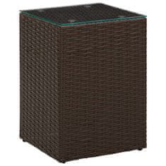 Vidaxl Stranska mizica s stekleno površino rjava 35x35x52cm poli ratan