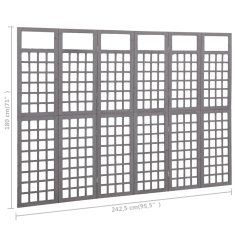 Vidaxl 6-delni paravan/mreža iz lesa jelke sive barve 242,5x180 cm